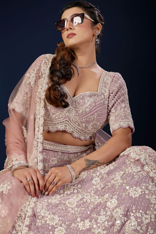 Pink Floral Embroidered Georgette Lehenga (ACB2225)