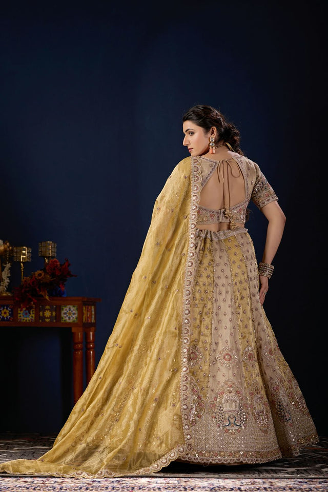 Mustard Heavy Embroidered Tissue Lehenga (ACB2229)