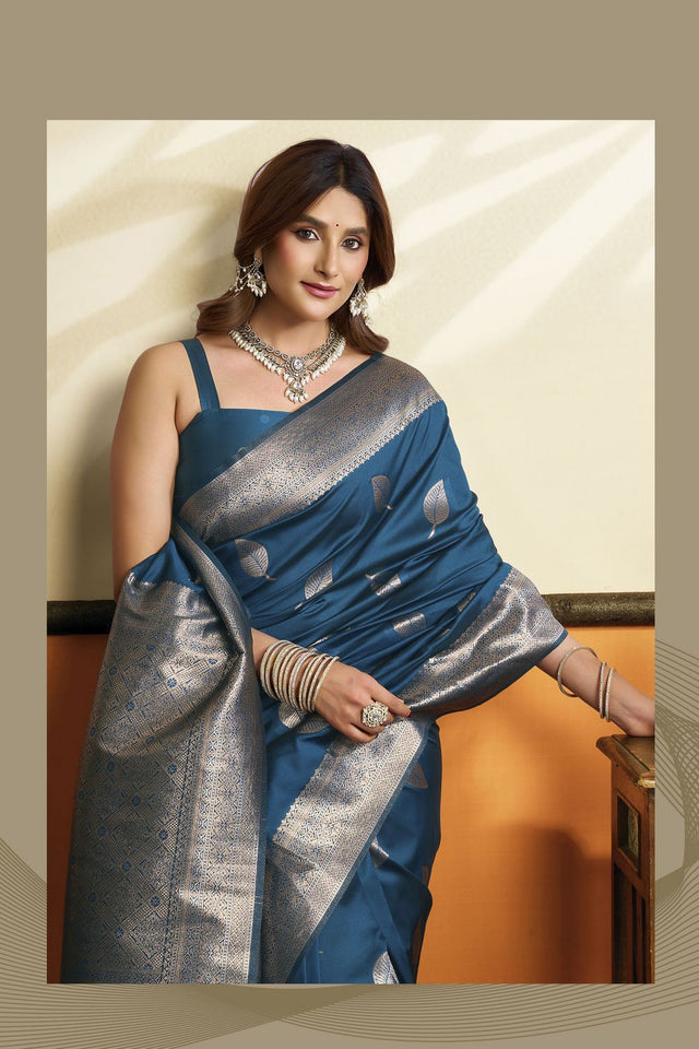 Blue Woven Silk Saree (ACB2230)