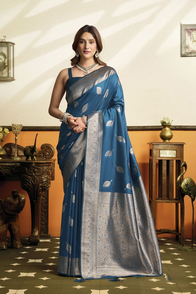 Blue Woven Silk Saree (ACB2230)