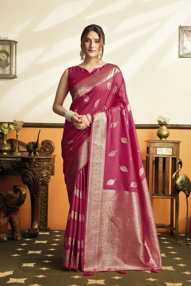 Pink Woven Silk Saree (ACB2231)
