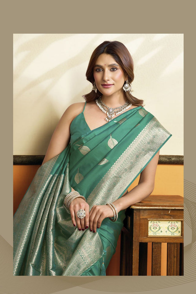 Sea Green Woven Silk Saree (ACB2234)