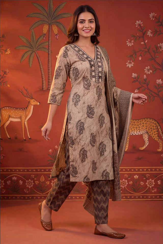 Black Printed Cotton Kurti Pant Set (ACB2236)