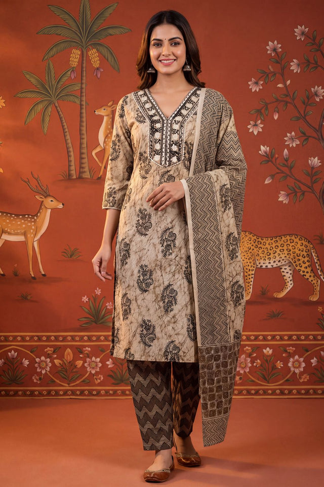 Black Printed Cotton Kurti Pant Set (ACB2236)