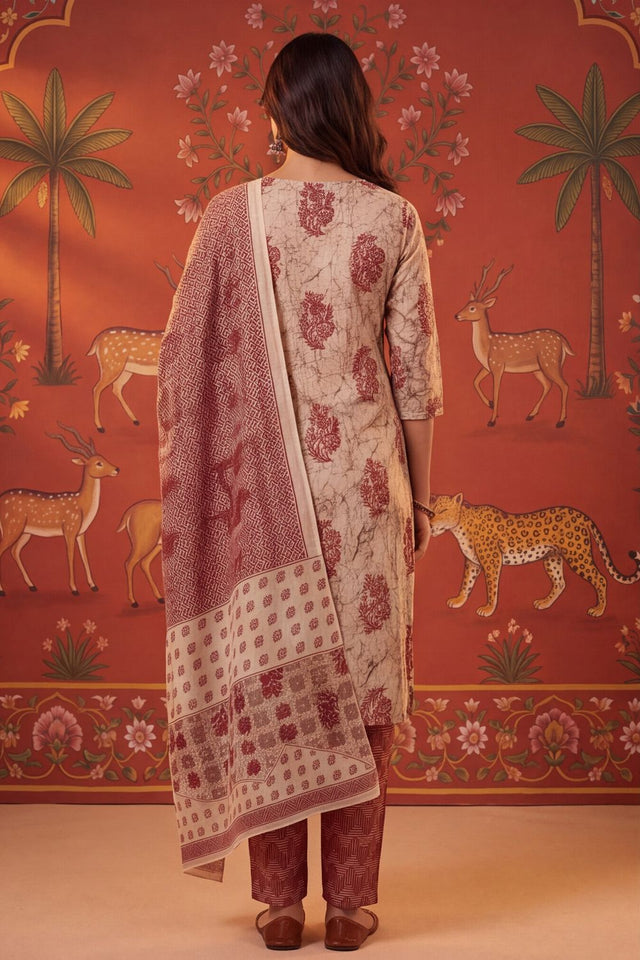 Maroon Printed Cotton Kurti Pant Set (ACB2239)
