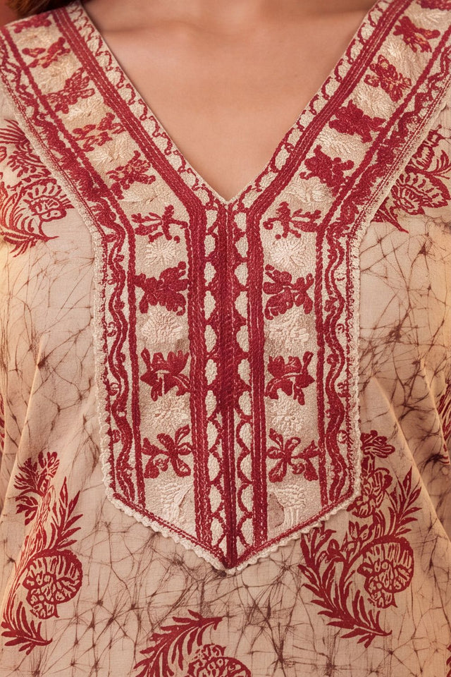 Maroon Printed Cotton Kurti Pant Set (ACB2239)