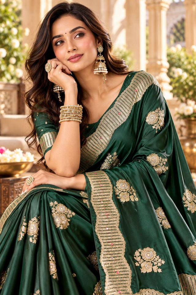 Green Woven Satin Saree (ACB2241)