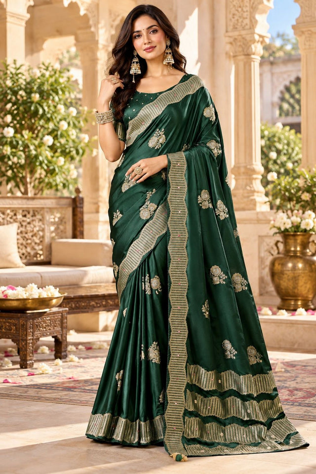 Green Woven Satin Saree (ACB2241)