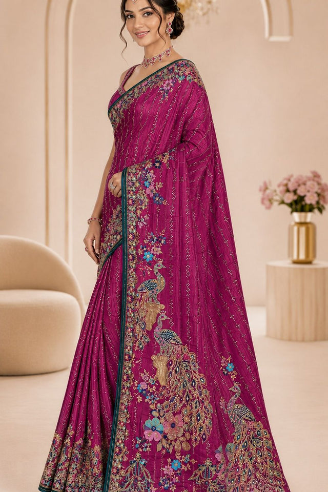 Pink Woven Satin Saree (ACB2246)