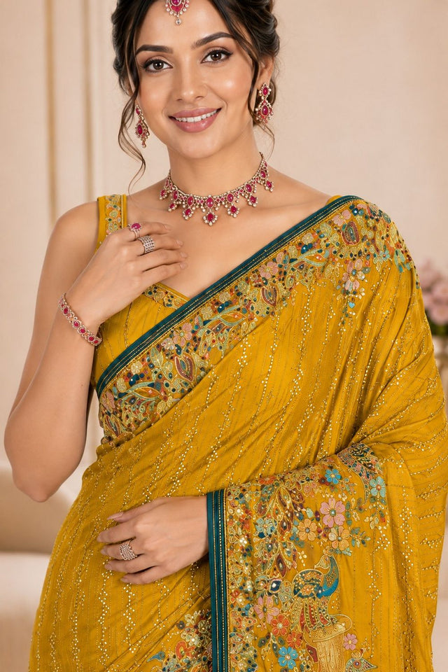 Yellow Woven Satin Saree (ACB2248)