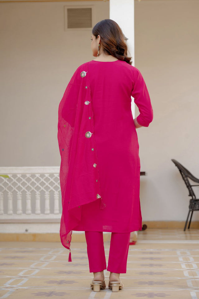 Pink Floral Embroidered Silk Kurti Pant Set (ACB2250)