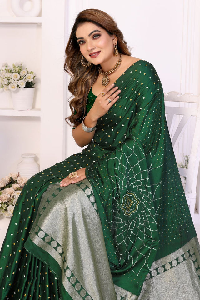 Green Printed with Woven Pallu Satin Silk Saree (ACB2265)