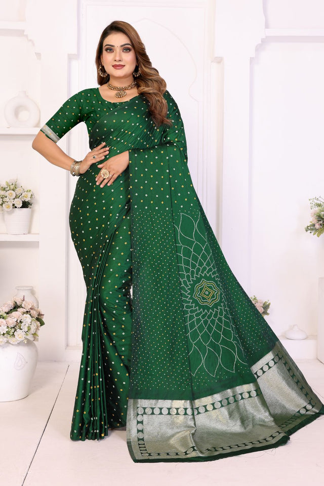 Green Printed with Woven Pallu Satin Silk Saree (ACB2265)