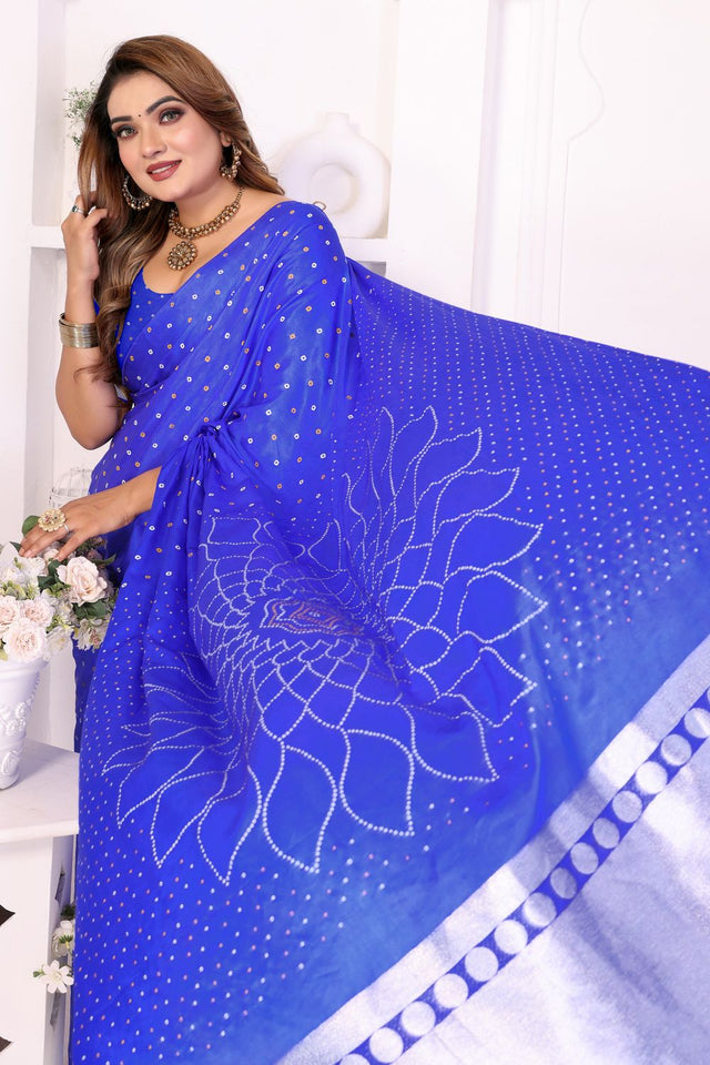 Blue Printed with Woven Pallu Satin Silk Saree (ACB2268)