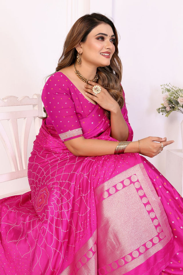 Pink Printed with Woven Pallu Satin Silk Saree (ACB2269)