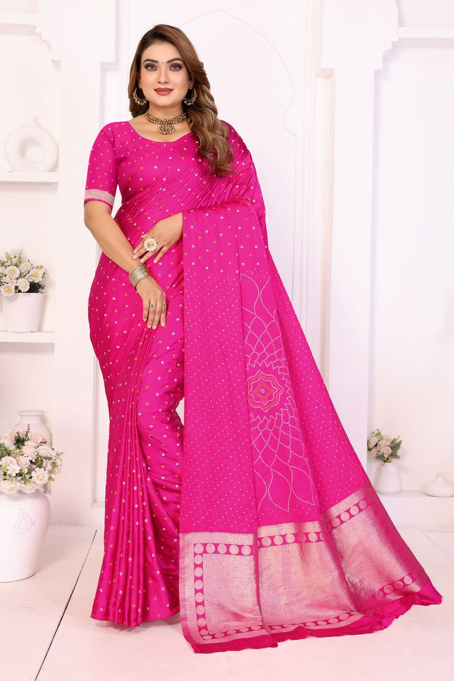 Pink Printed with Woven Pallu Satin Silk Saree (ACB2269)