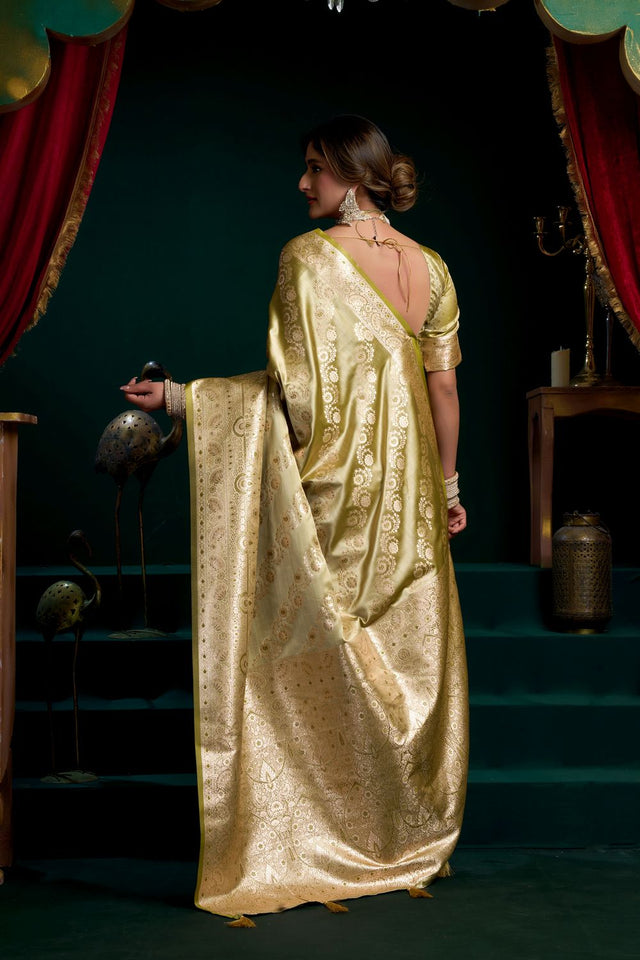 Green Woven Satin Silk Saree (ACB2270)