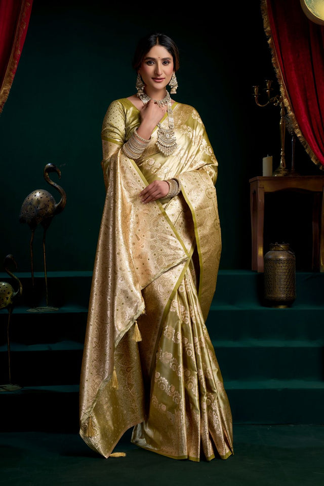 Green Woven Satin Silk Saree (ACB2270)