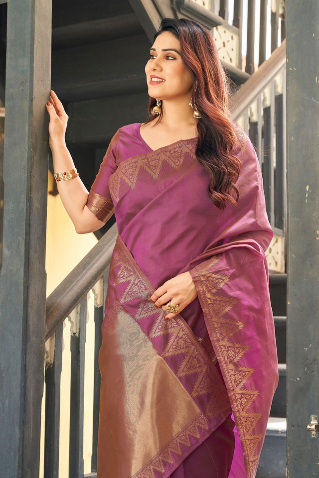 Purple Gold Zari Woven Banarasi Silk Saree (ACB2273)