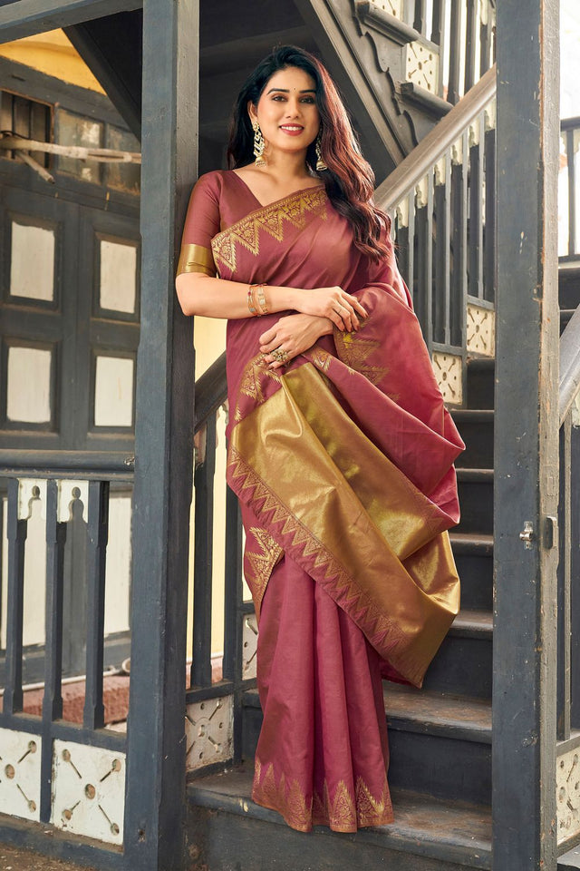 Brown Gold Zari Woven Banarasi Silk Saree (ACB2276)