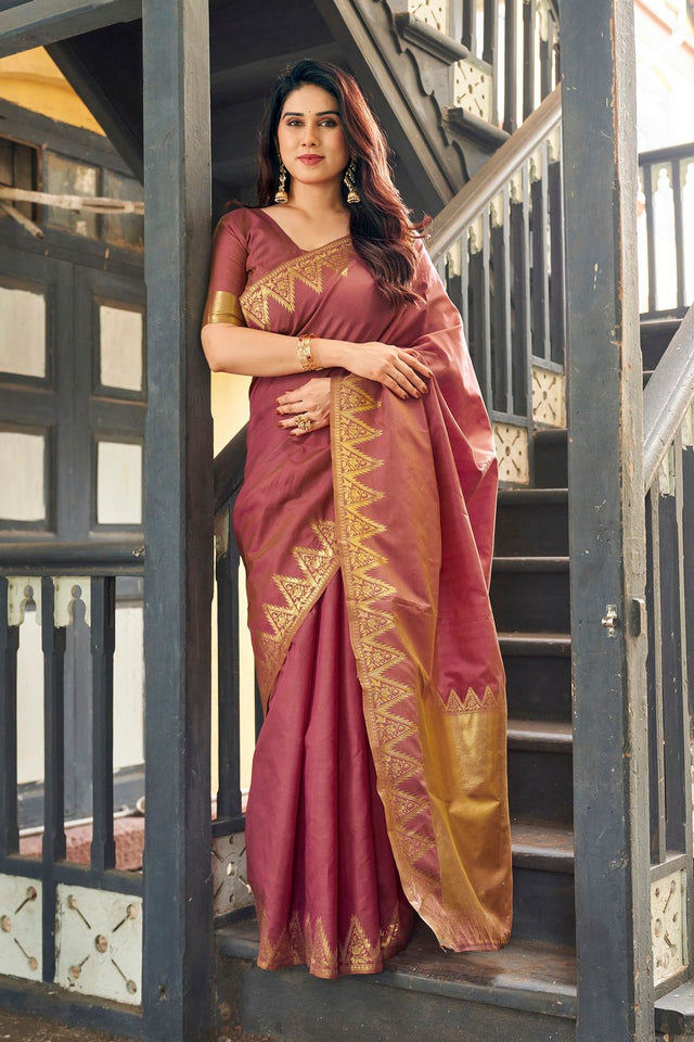 Brown Gold Zari Woven Banarasi Silk Saree (ACB2276)