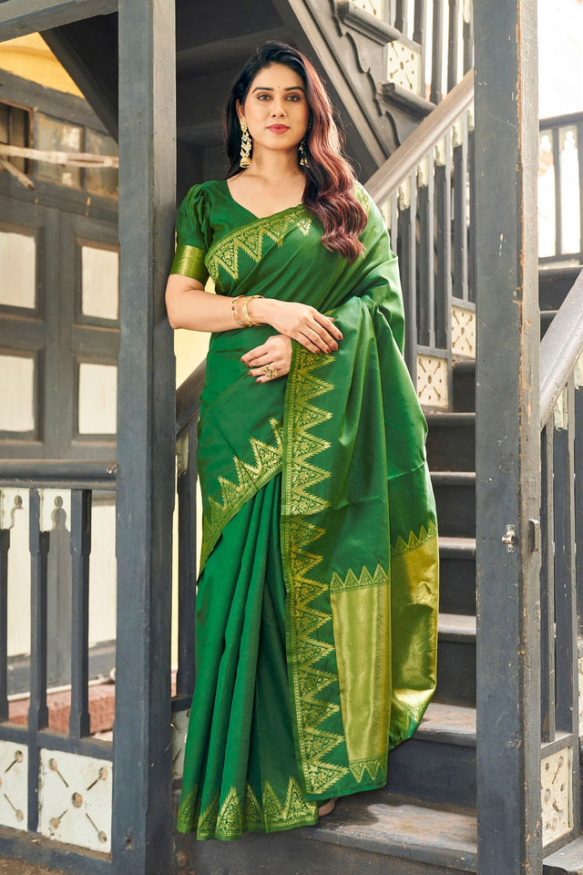 Green Gold Zari Woven Banarasi Silk Saree (ACB2277)