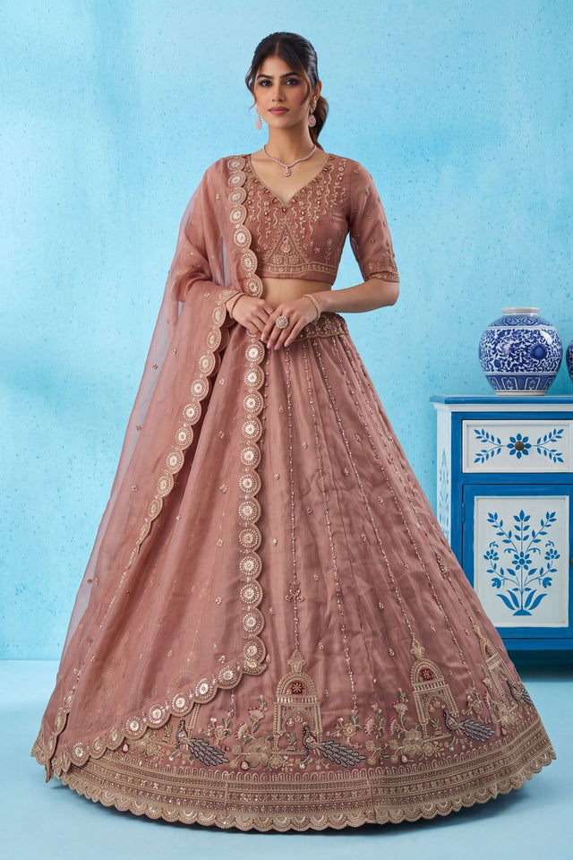 Pink Heavy Embroidered Silk Lehenga (ACB2306)