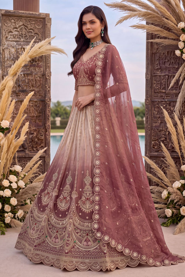 Pink Heavy Embroidered Silk Lehenga (ACB2309)