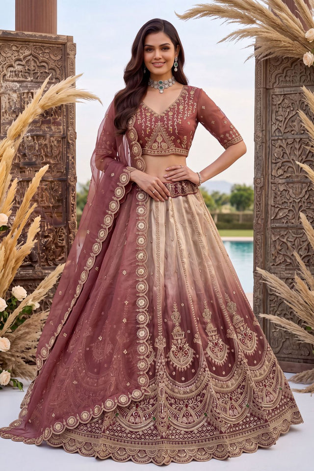 Pink Heavy Embroidered Silk Lehenga (ACB2309)