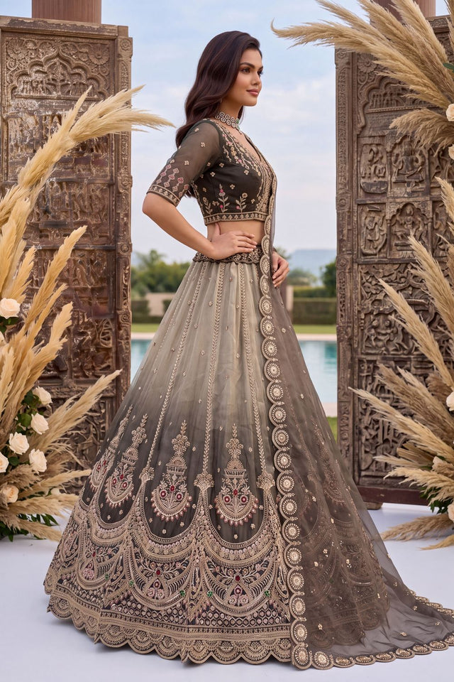 Grey Heavy Embroidered Silk Lehenga (ACB2311)