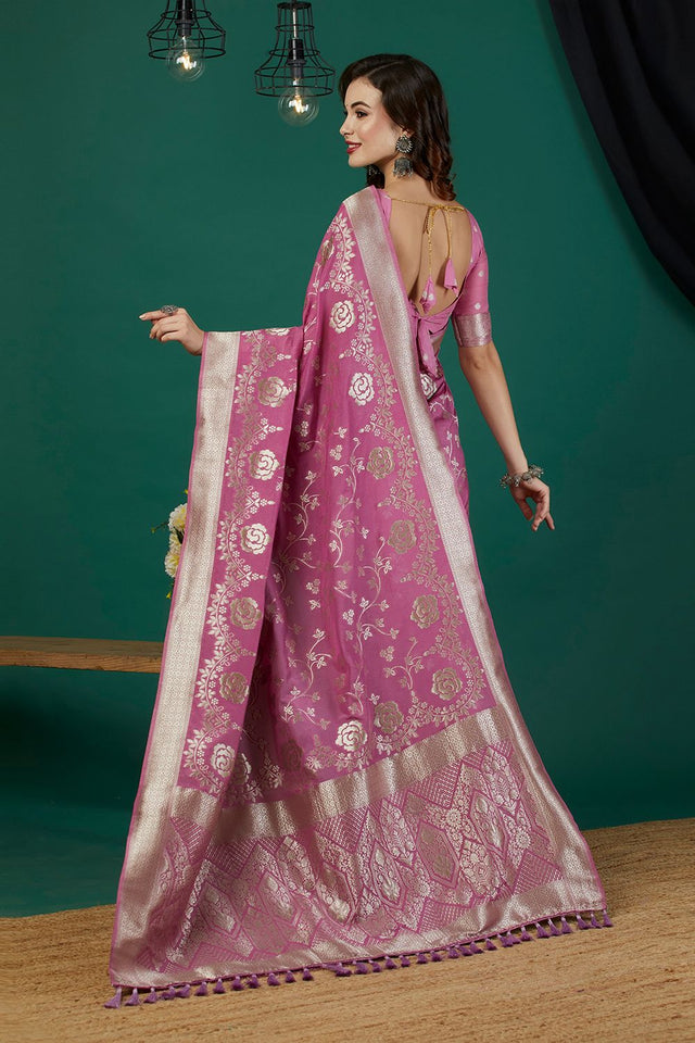 Purple Zari Woven Crepe Saree (ACB2322)