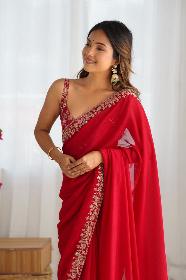 Pink Solid with Floral Embroidered Border Silk Saree (ACB2358)