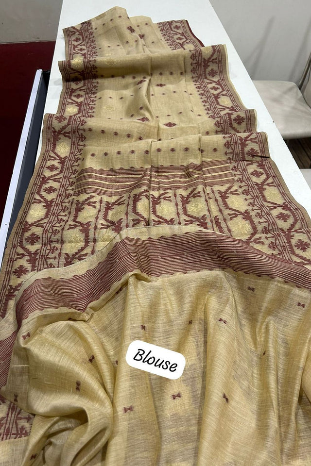 Beige Woven Cotton Saree (ACB2362)