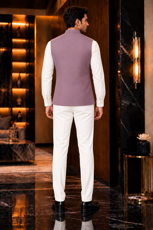 Mens Purple Solid Silk Koti (Jacket Only) (ACB2436)