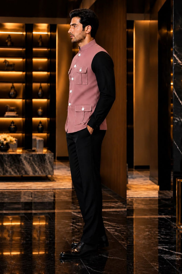 Mens Pink Solid Silk Koti (Jacket Only) (ACB2439)