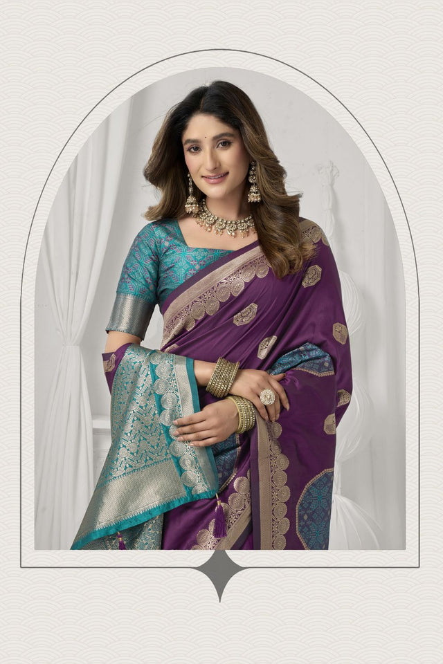 Violet Woven Silk Saree (ACB2458)