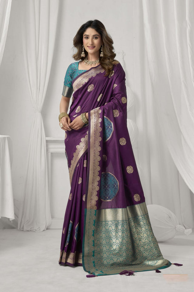 Violet Woven Silk Saree (ACB2458)