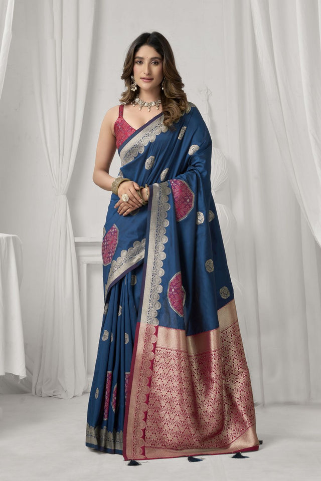 Blue Woven Silk Saree (ACB2460)