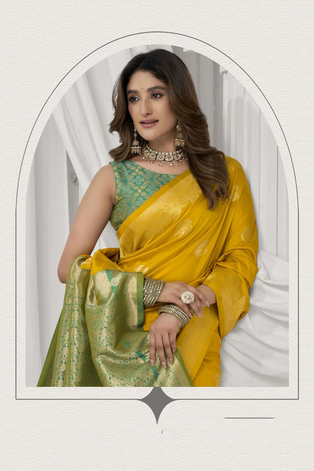 Yellow Woven Silk Saree (ACB2462)