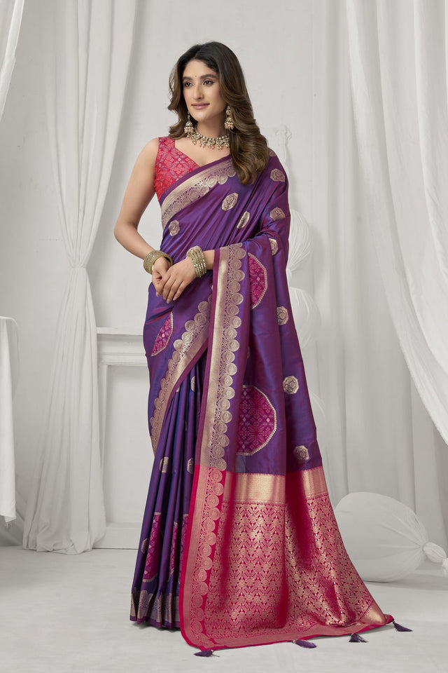 Purple Woven Silk Saree (ACB2463)