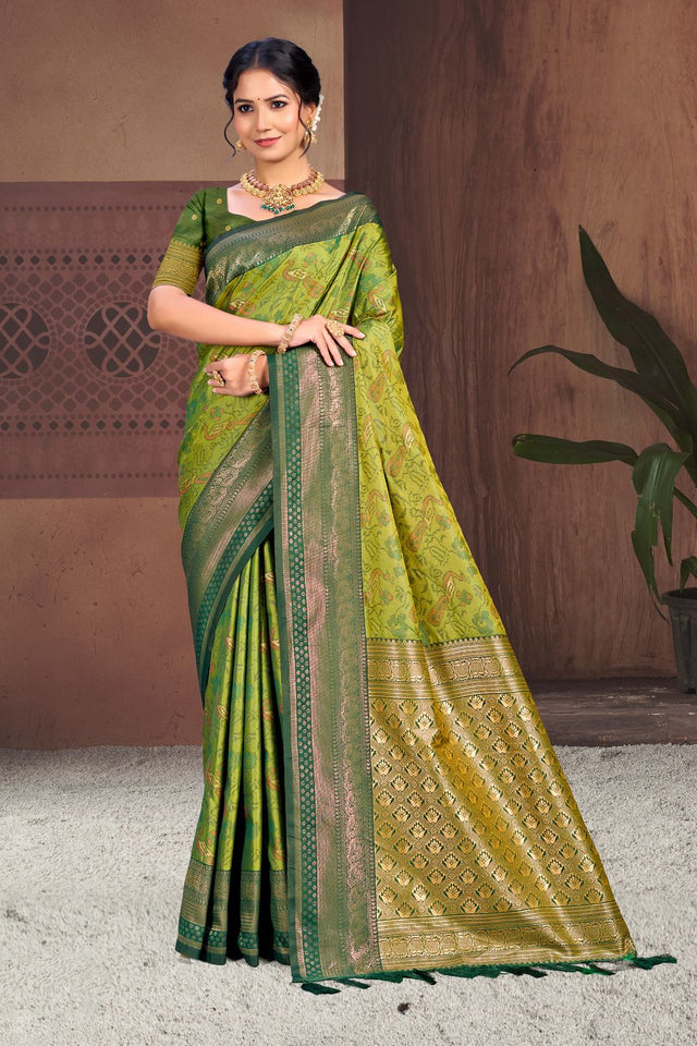 Olive Green Woven Silk Saree (ACB2464)