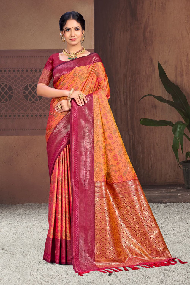 Orange Woven Silk Saree (ACB2466)