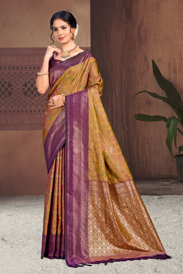 Gold Woven Silk Saree (ACB2467)