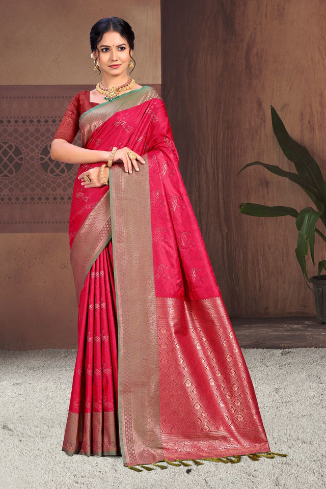 Dark Pink Woven Silk Saree (ACB2469)