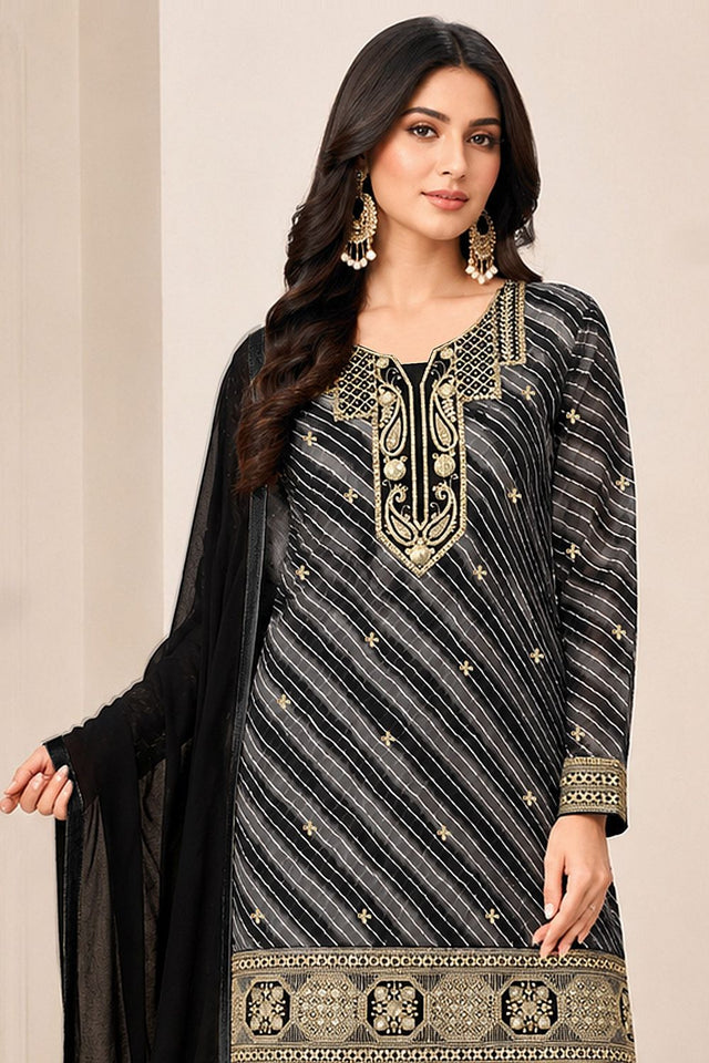 Black Embroidered Georgette Sharara Suit (ACB2480)