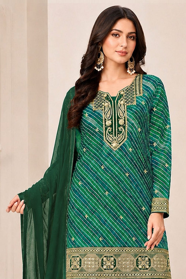 Green Embroidered Georgette Sharara Suit (ACB2482)