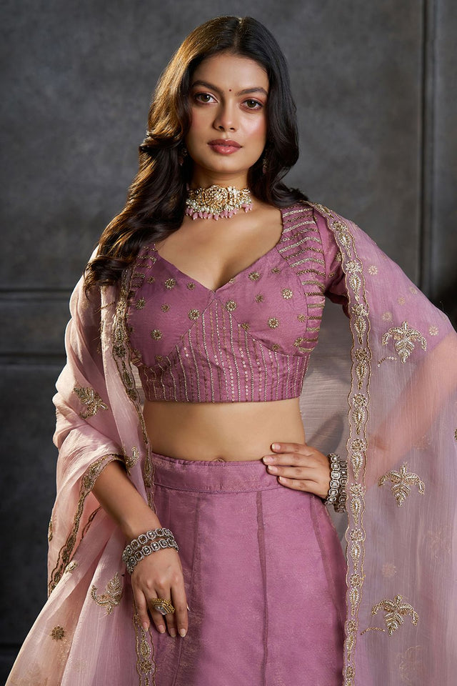 Purple Embroidered Organza Lehenga (ACB2484)