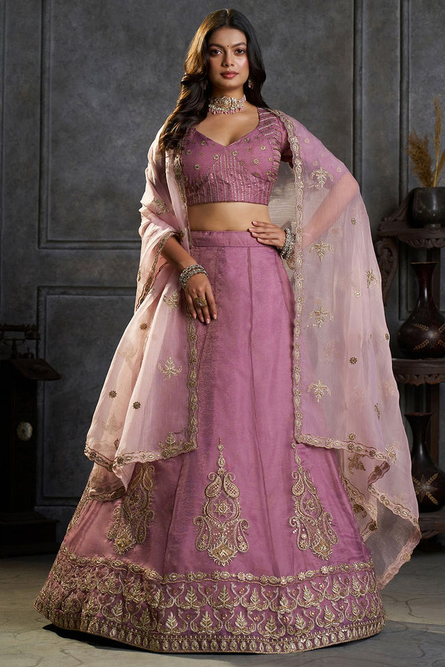 Purple Embroidered Organza Lehenga (ACB2484)
