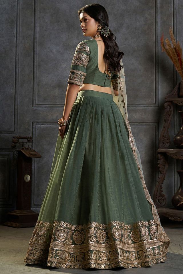 Green Embroidered Organza Lehenga (ACB2487)