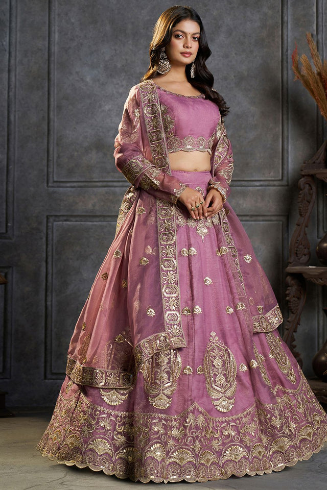 Purple Embroidered Organza Lehenga (ACB2489)